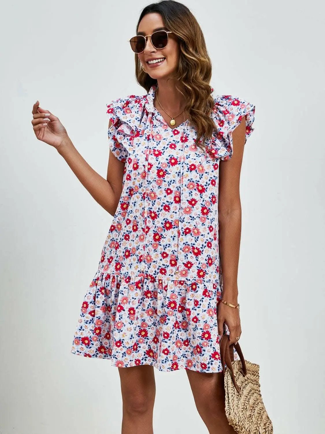Trendsi swimwear - Floral Cap Sleeve Mini Dress