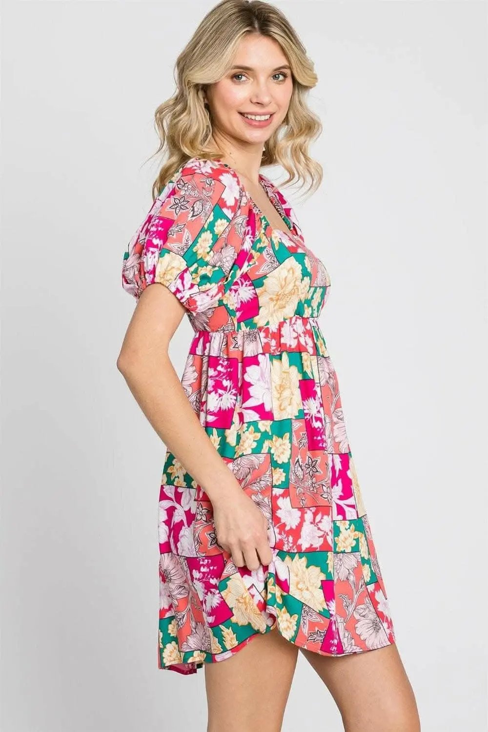 Trendsi usa - Floral Charm Ruffle Sleeve Mini Dress