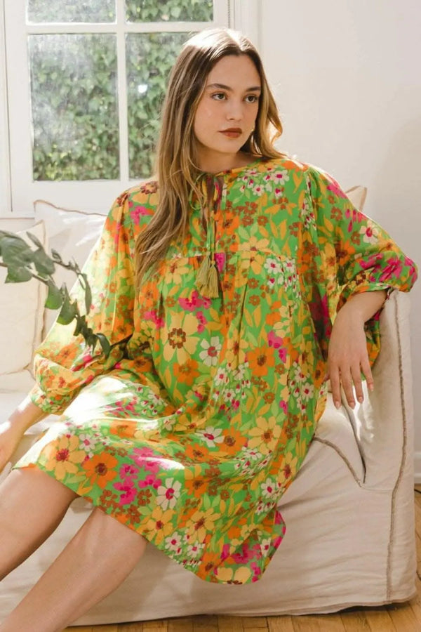 Trendsi just arrived - Floral Charm Tie-Neck Mini Dress