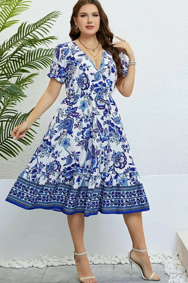 Trendsi plus - Trendsi Floral Midi Dress with Flounce Sleeves
