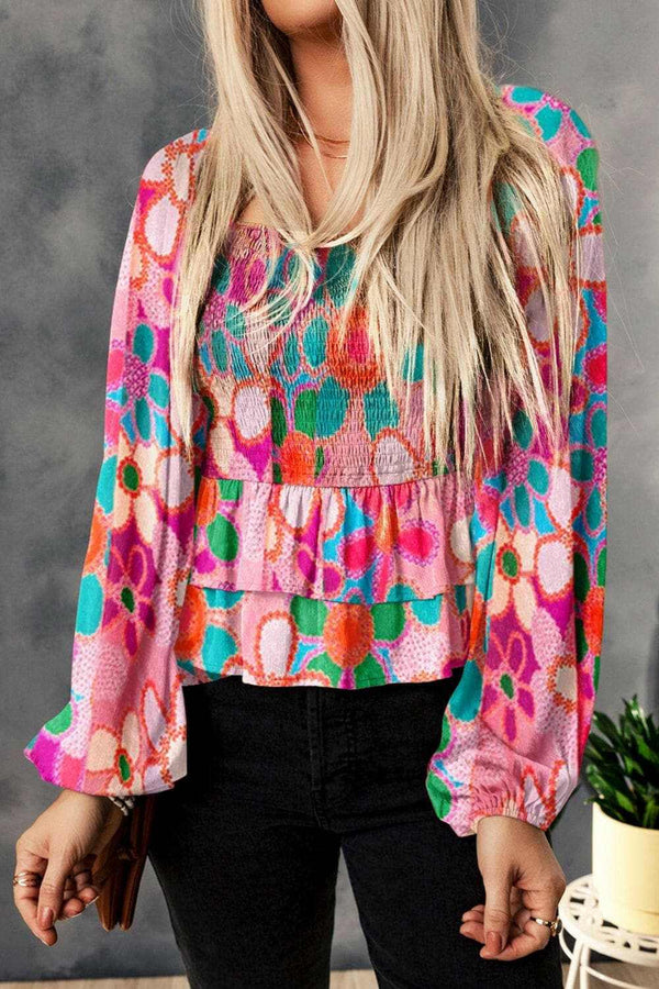 Blouse - Floral Smocked - Ruffled