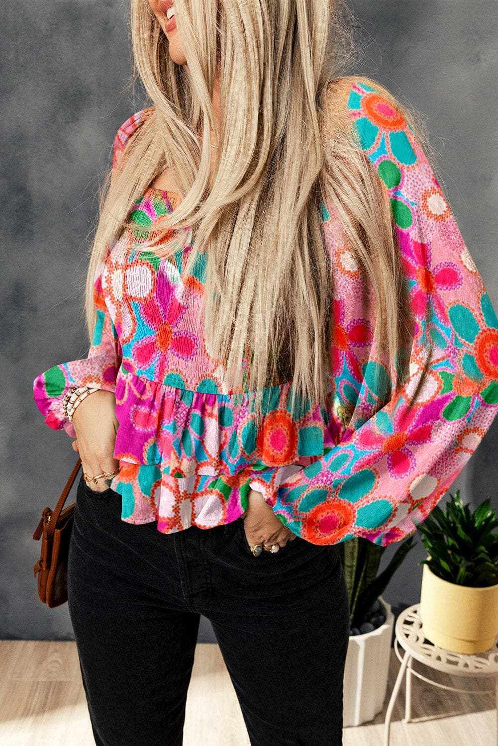Blouse - Floral Smocked - Ruffled