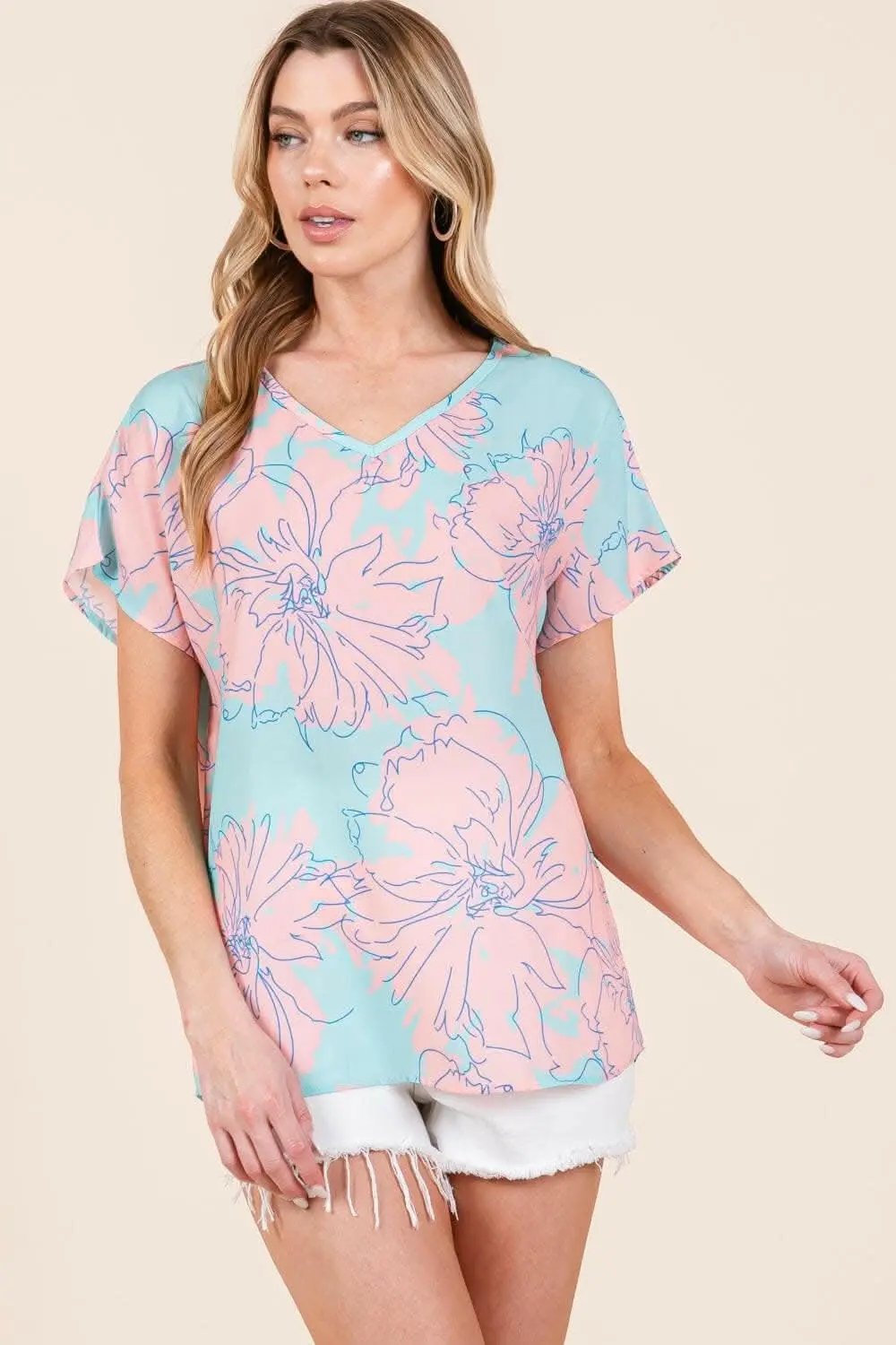 Trendsi Shorts - Floral Whimsy Short Sleeve Tee