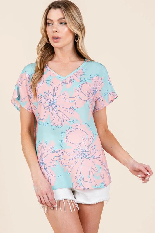 Trendsi Shorts - Floral Whimsy Short Sleeve Tee