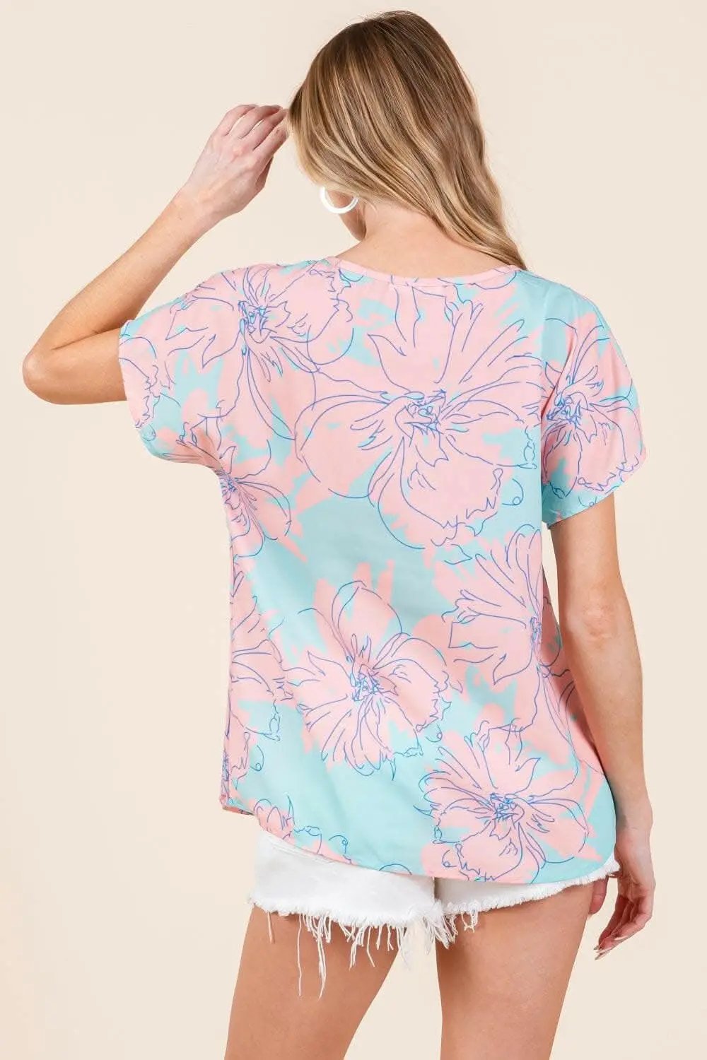 Trendsi Shorts - Floral Whimsy Short Sleeve Tee