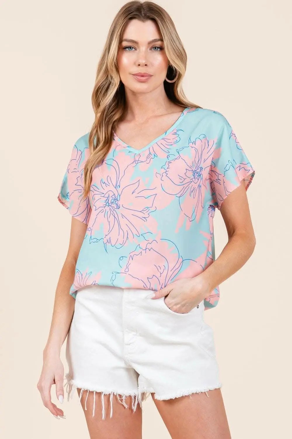 Trendsi Shorts - Floral Whimsy Short Sleeve Tee