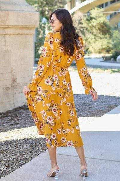 Dress - Floral Flounce Sleeve Tie-Back - Trendy