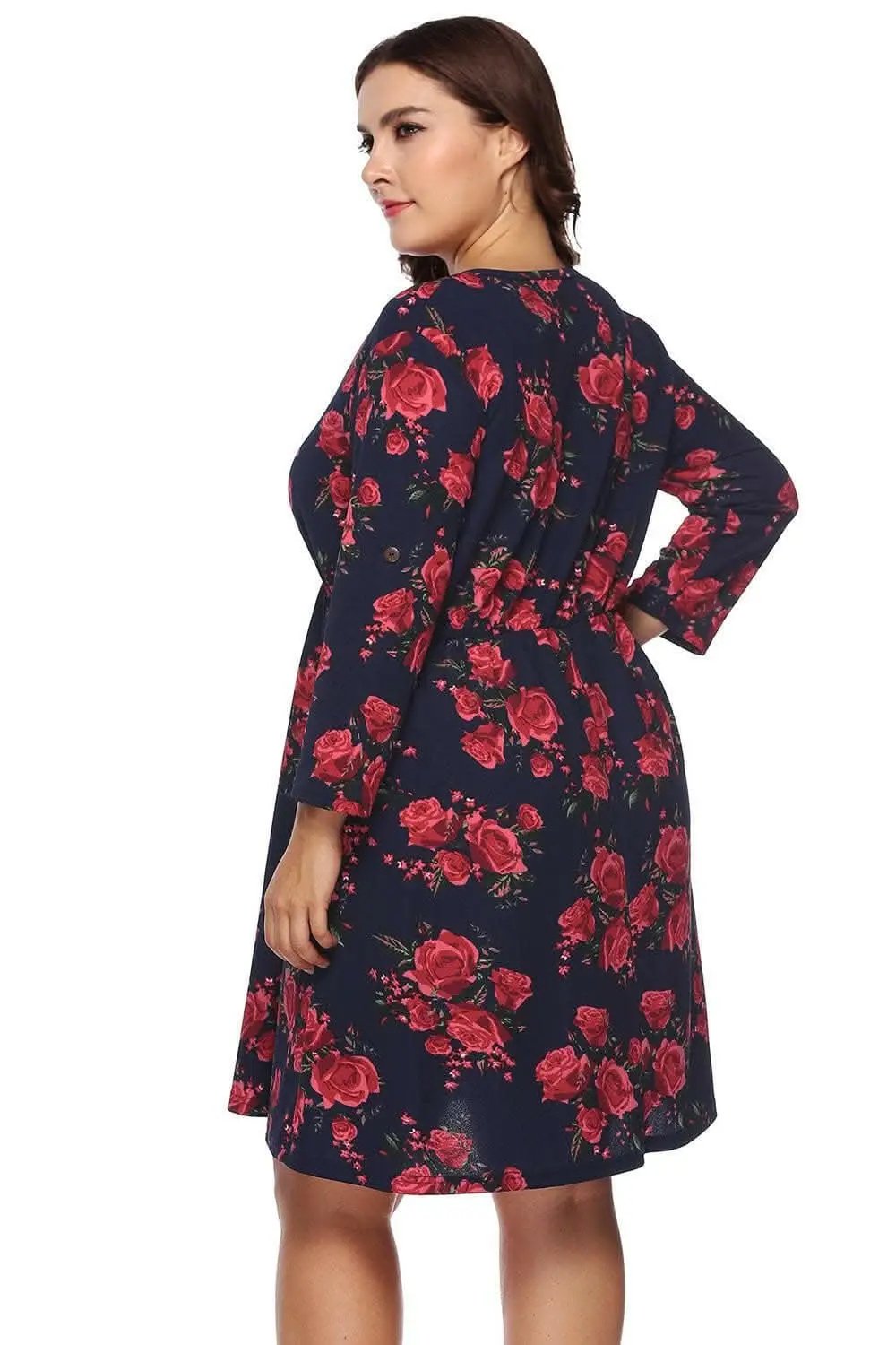 Trendsi plus - Floral half zip dress for curves