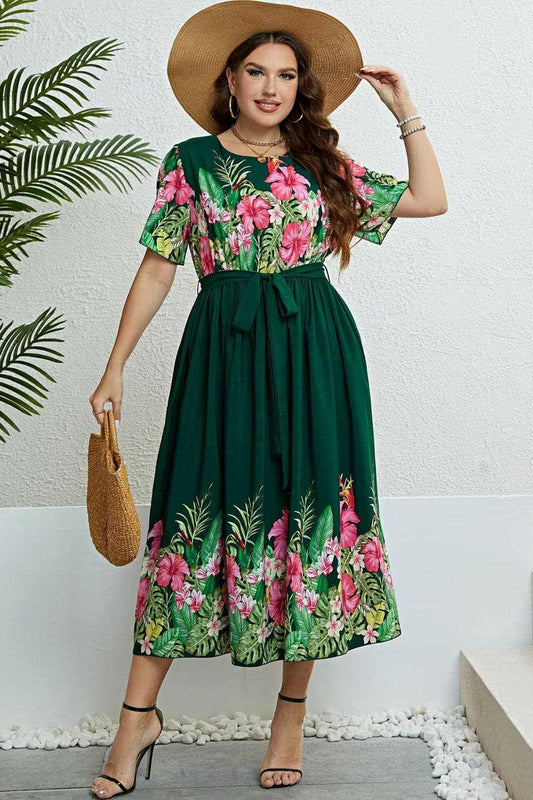 Trendsi Floral midi dress with tie waist