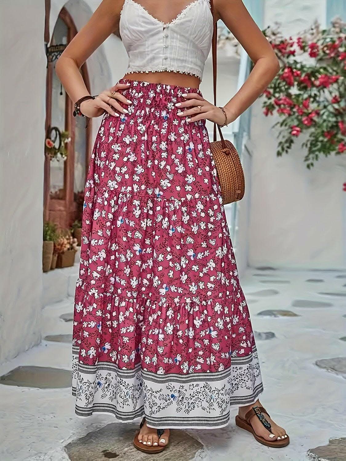 Trendsi just arrived - Floral midi skirt with elastic waist