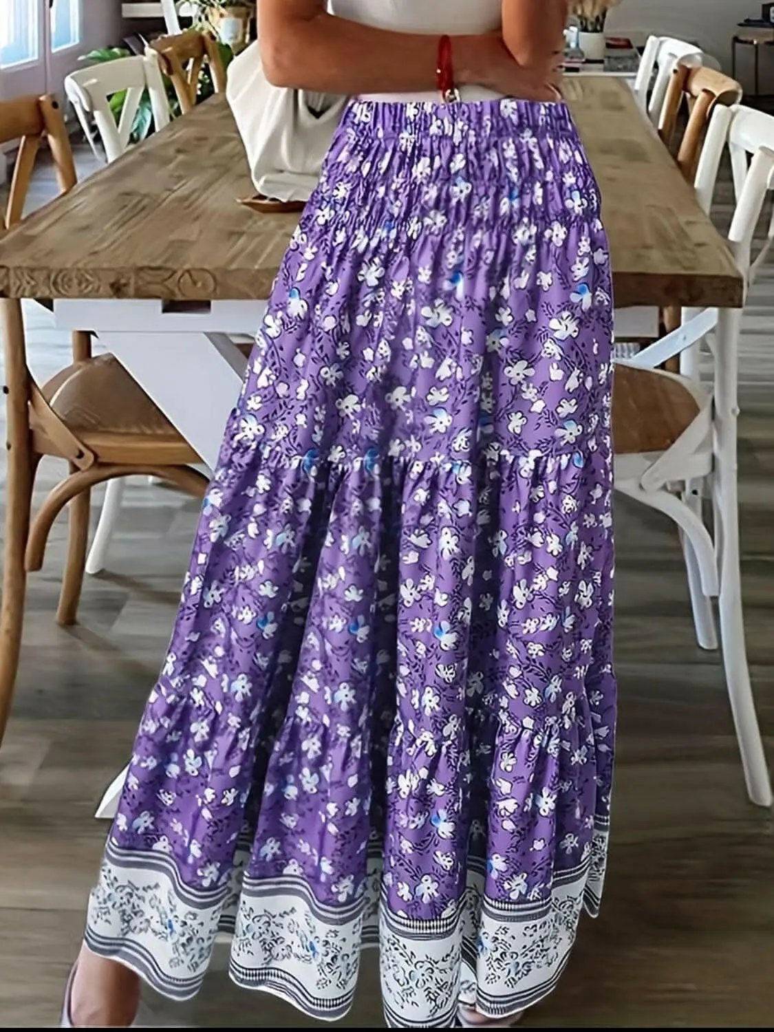 Trendsi just arrived - Floral midi skirt with elastic waist