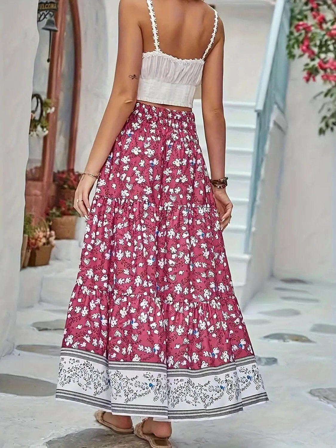 Trendsi just arrived - Floral midi skirt with elastic waist