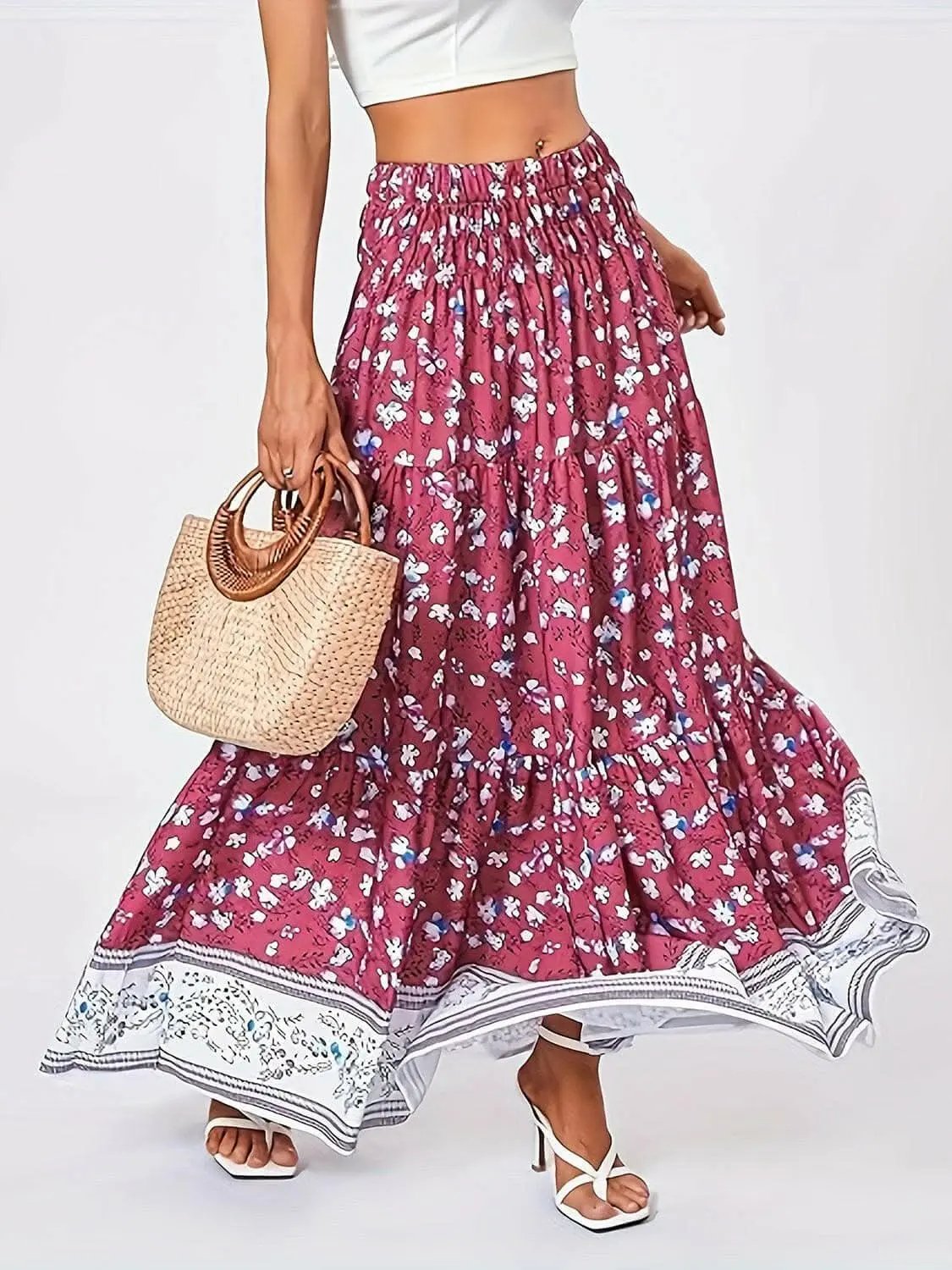 Trendsi just arrived - Floral midi skirt with elastic waist