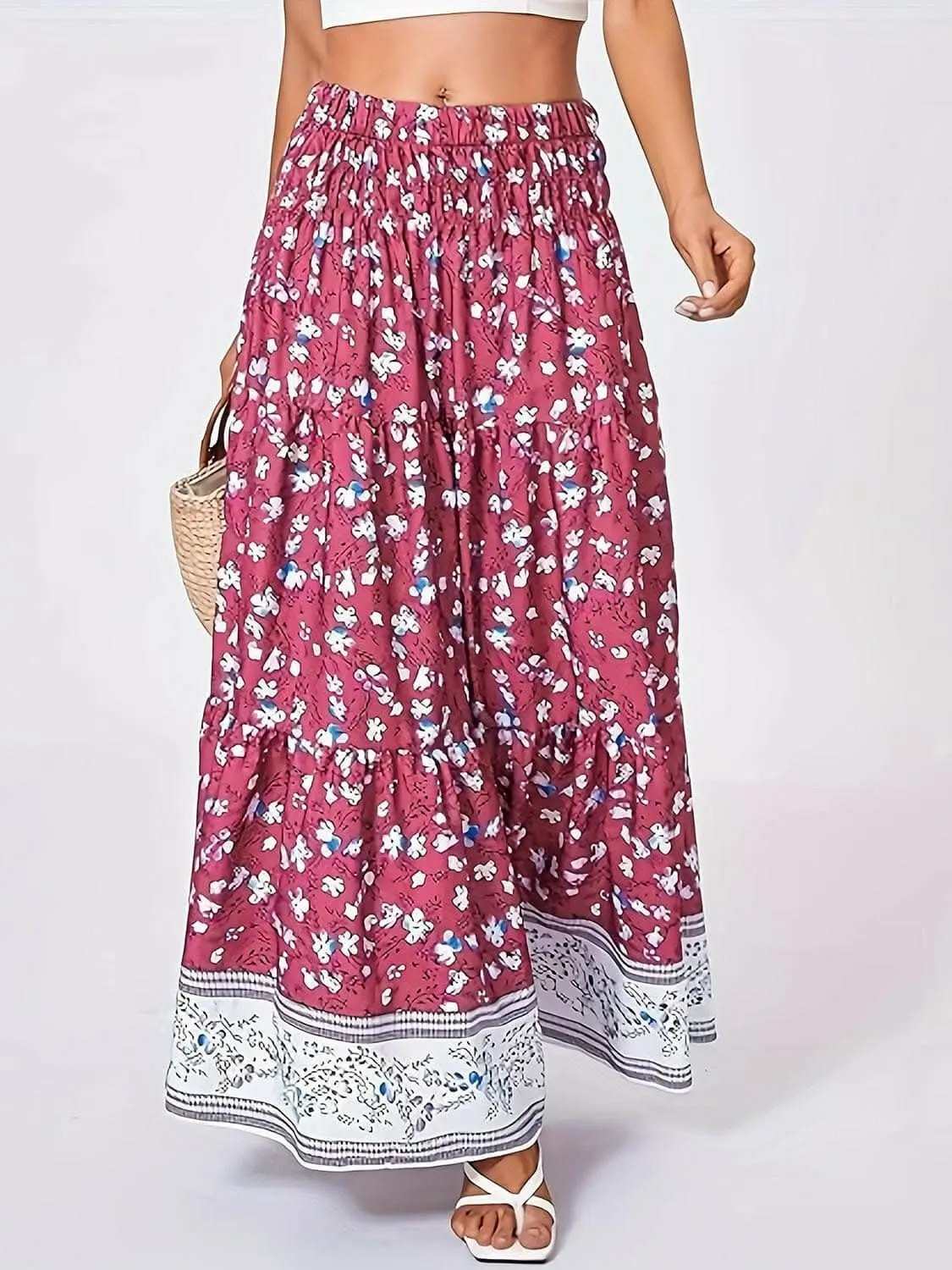 Trendsi just arrived - Floral midi skirt with elastic waist