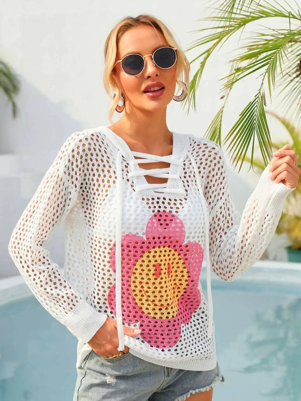 Trendsi swimwear - Floral sheer hooded cover-up