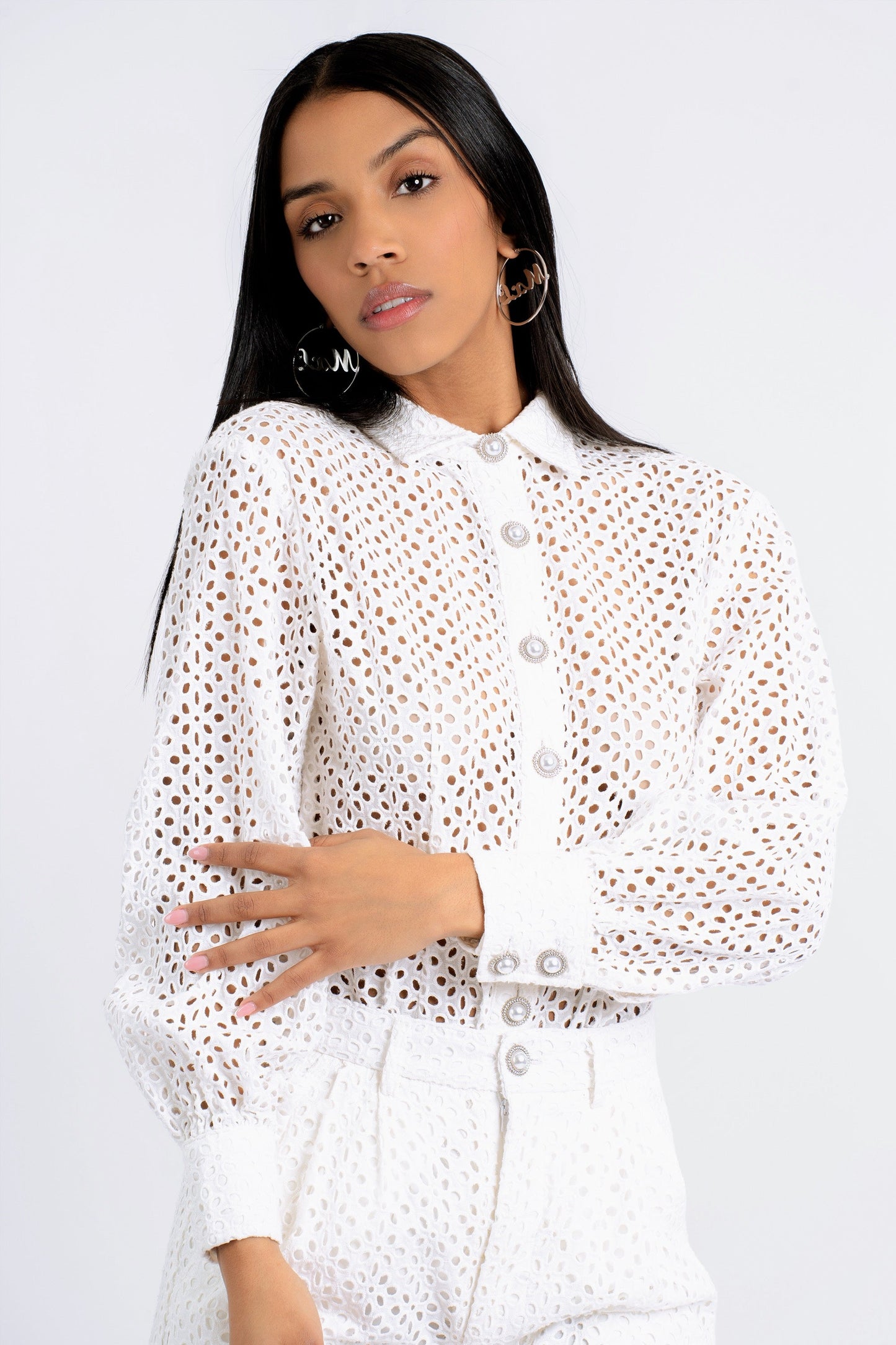 Florence White Eyelet Two-Piece Pants Set