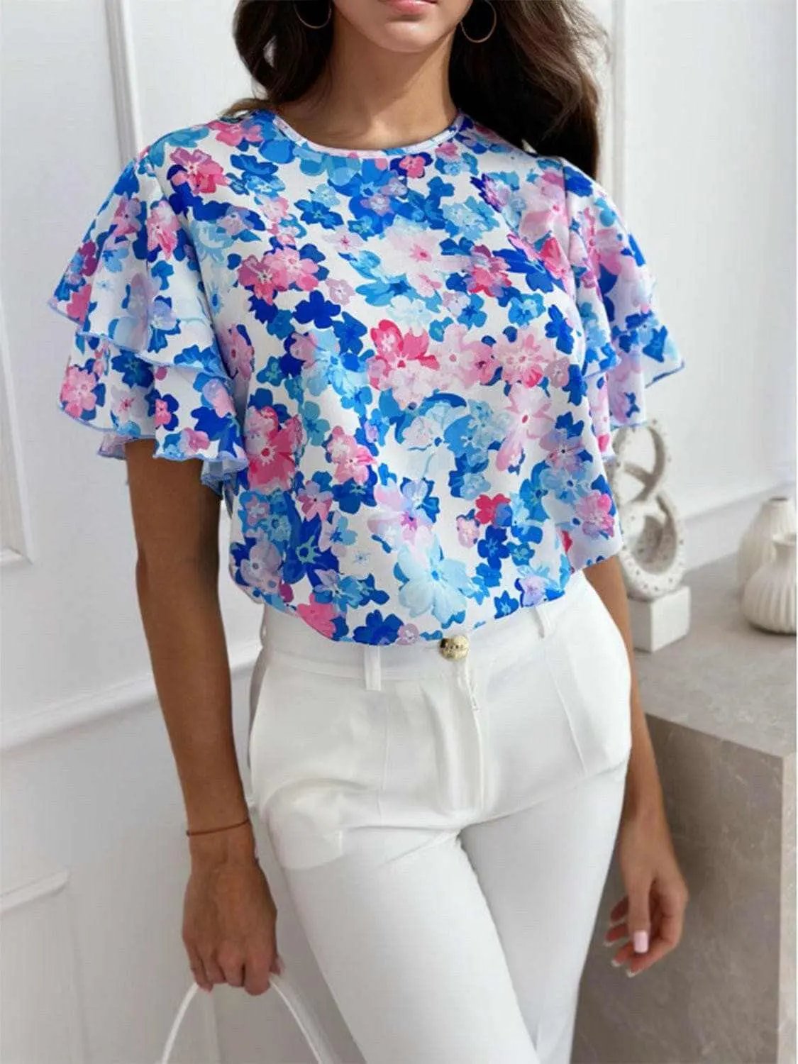 Trendsi just arrived - Flutter sleeve sheer blouse