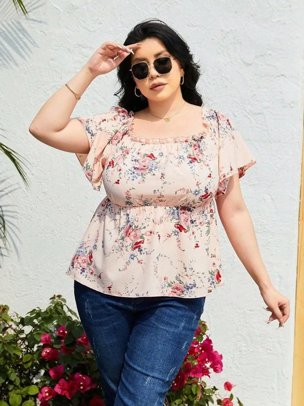 Trendsi plus - Frilly flutter sleeve blouse for curves