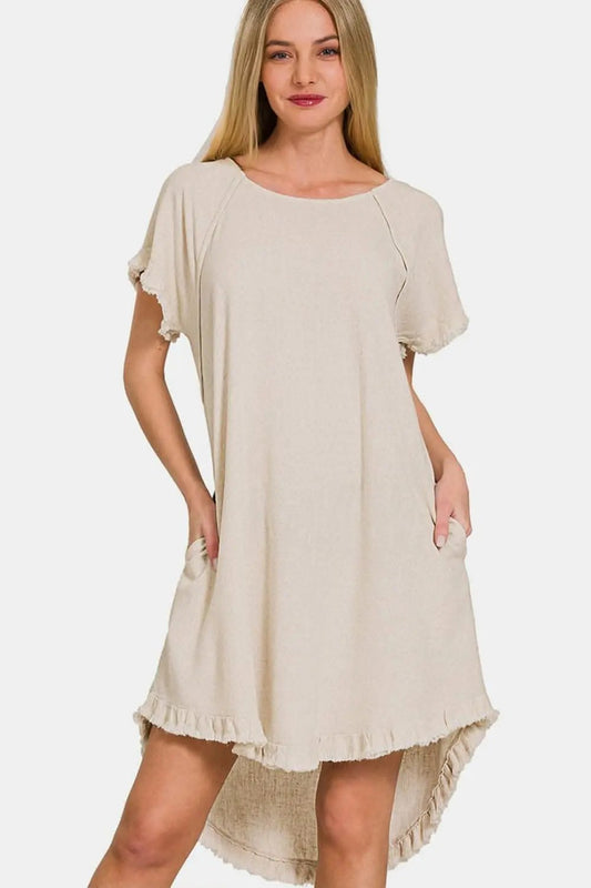 Trendsi Fringe High-Low Dress with Pockets for Effortless
