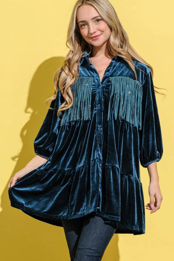 Trendsi Velvet Fringe Dress Women's Party Club Mini Dress Chic, USA Ship