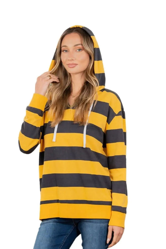Women's Striped Hoodie - Drawstring Long Sleeve - Casual