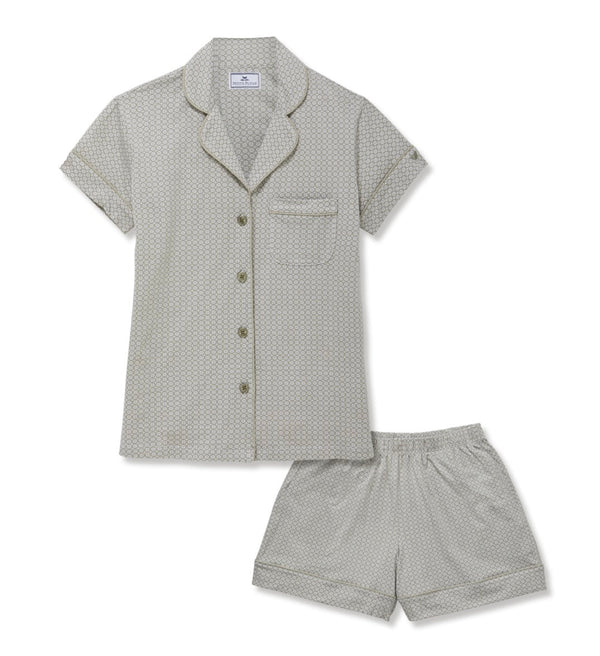 Petite Plume - Women’s Lightweight Pima Cotton Short Sleeve Pajama Set, Sage Geo