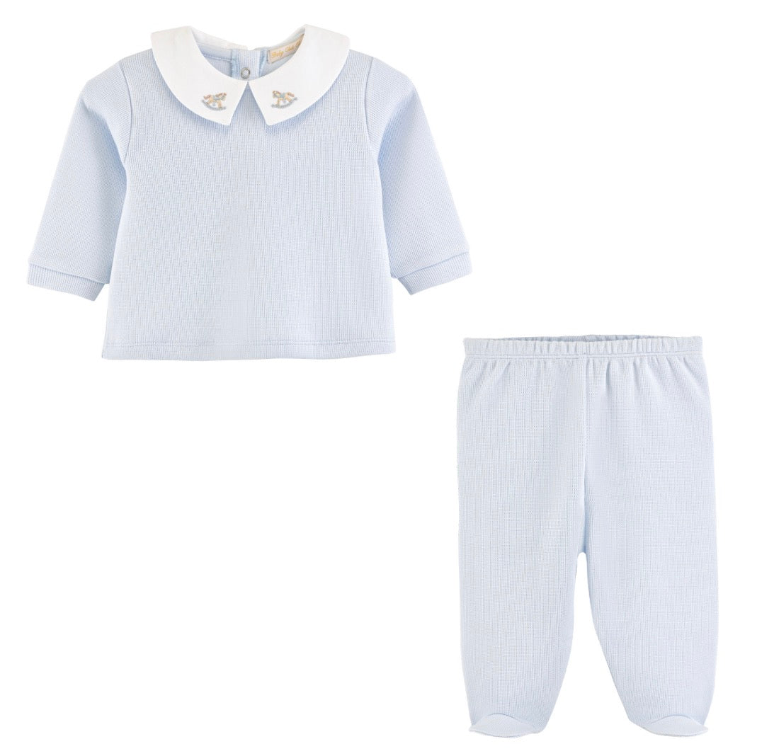 Baby Club Chic - Rocking Horse Pima Jacquard Top And Pant Set, Light Blue