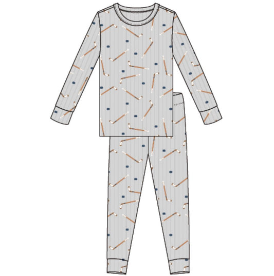 Petite Lem - Long Sleeve Top & Pants Pajama Set, Light Grey Hockey