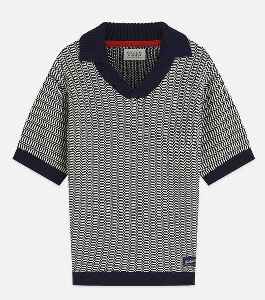 Scotch & Soda - Relaxed Fit Knitted Polo, Eggnog/Carbon Stripe