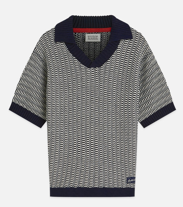 Scotch & Soda - Relaxed Fit Knitted Polo, Eggnog/Carbon Stripe
