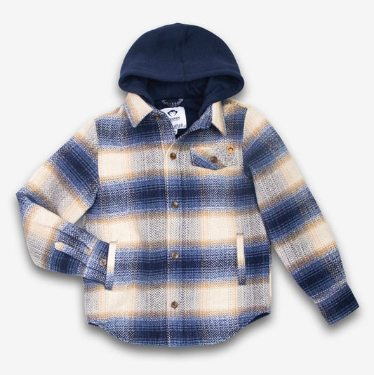 Appaman - Glen Hooded Shirt, Blue Herringbone Plaid
