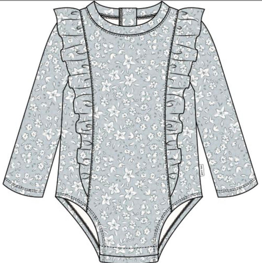 Petite Lem - 1 Pc Knit Swim Suit, Light Blue