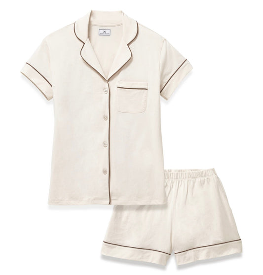 Petite Plume - Women’s Lightweight Pima Cotton Short Sleeve Pajama Set, Ivory