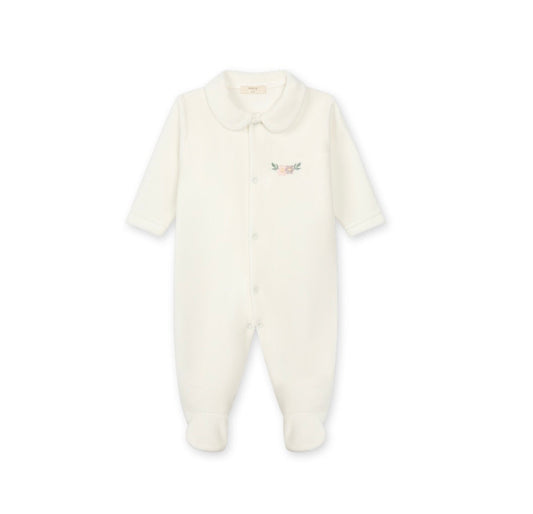Baby GI - Camellia Velour Footie (Front Opening), Ivory