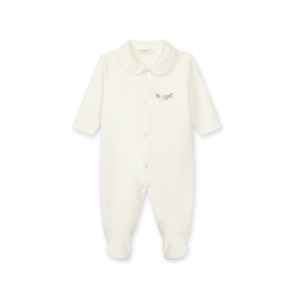 Baby GI - Camellia Velour Footie (Front Opening), Ivory