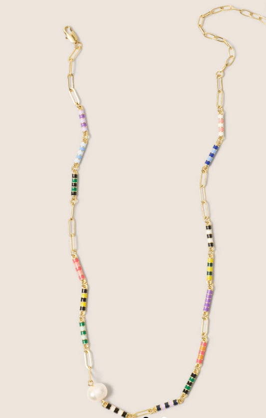 Clare V Le Stripe Pearl Necklace