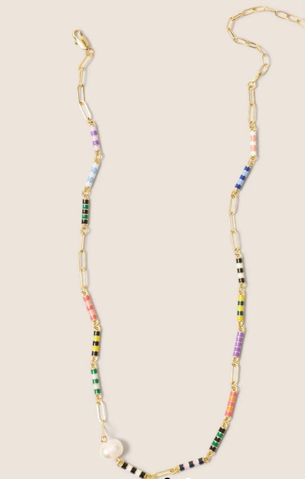 Clare V Le Stripe Pearl Necklace