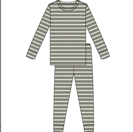 Petite Lem - Long Sleeve Top & Pants Pajamas Set, Dark Green Striped