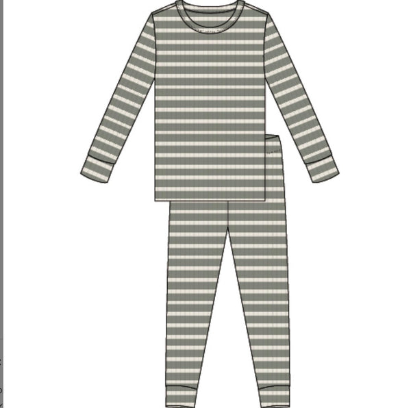 Petite Lem - Long Sleeve Top & Pants Pajamas Set, Dark Green Striped