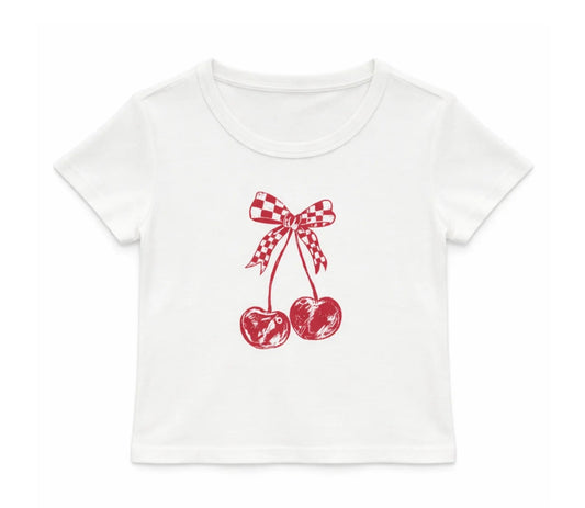Katie J - Cherry Checkered T-Shirt, White