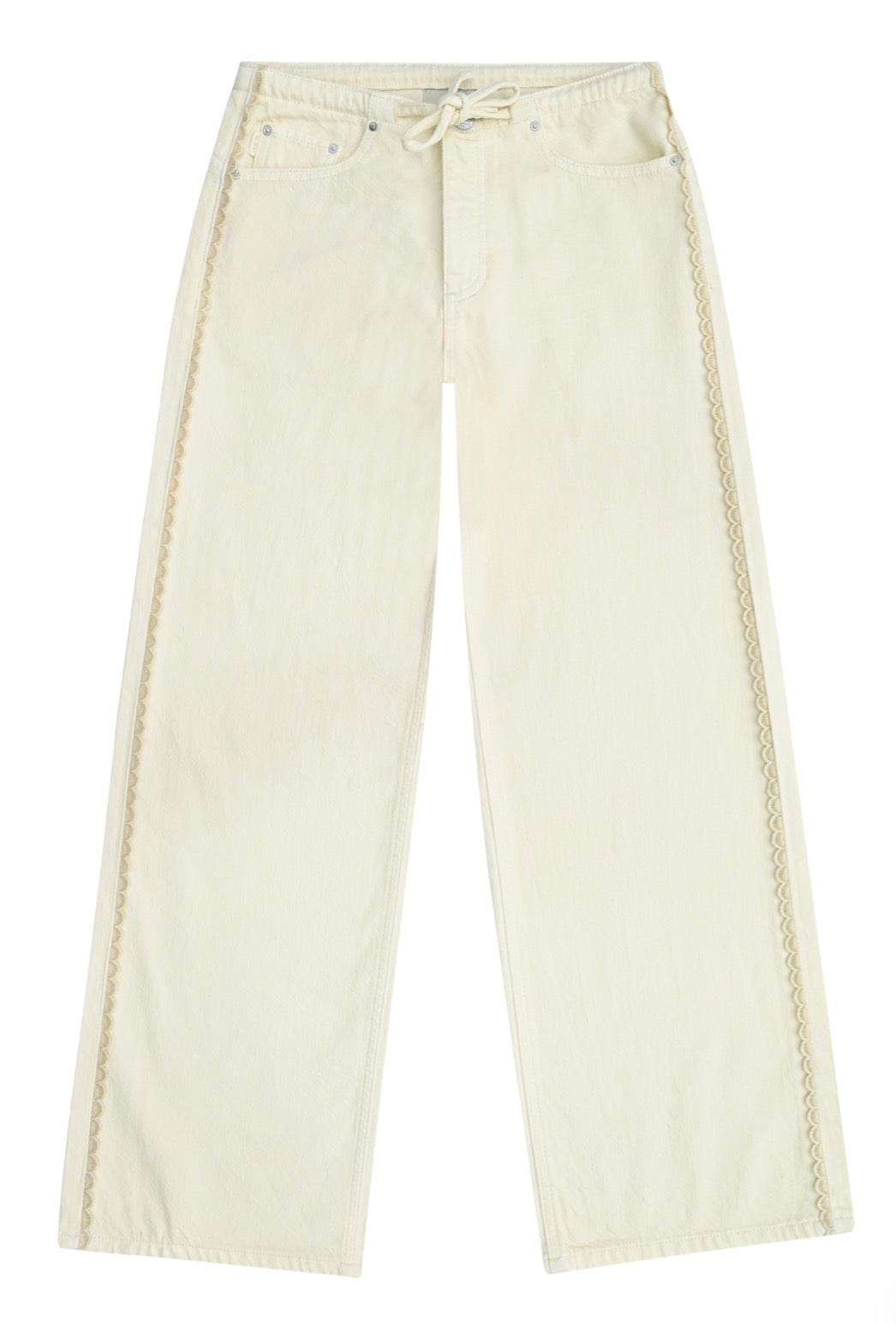 DL1961 - Frankie Low Slung Wide Leg Jeans, Lace Sugar Cookie