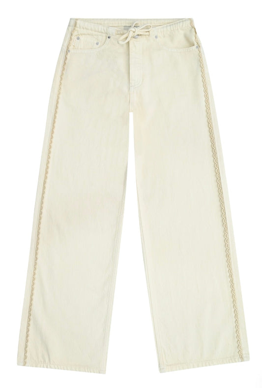 DL1961 - Frankie Low Slung Wide Leg Jeans, Lace Sugar Cookie
