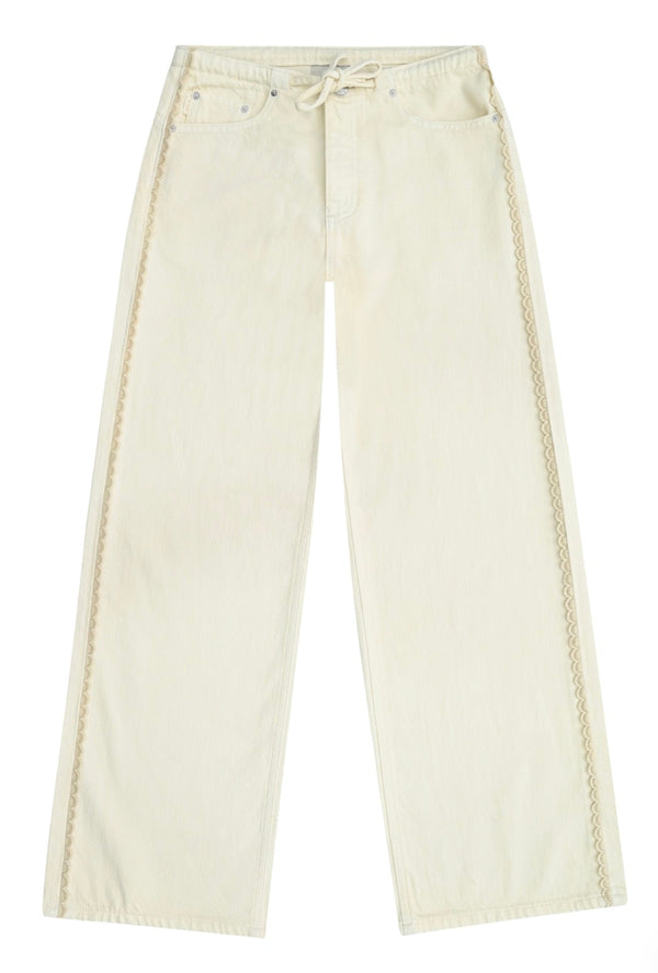 DL1961 - Frankie Low Slung Wide Leg Jeans, Lace Sugar Cookie