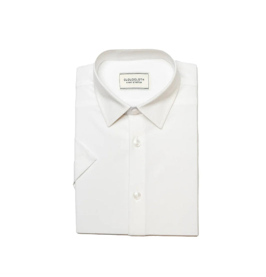 Cloud cloth 4 way stretch solid shirt long sleeve white