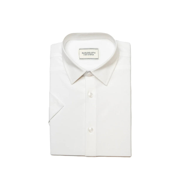 Cloud cloth 4 way stretch solid shirt long sleeve white