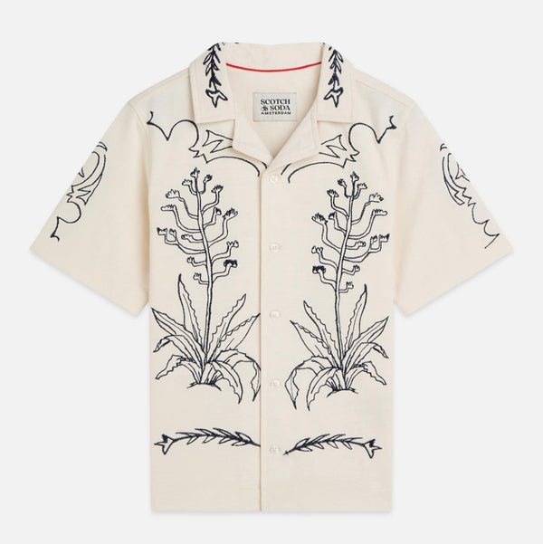 Scotch and Soda - Placed Print Short Sleeve Shirt, Eggnog