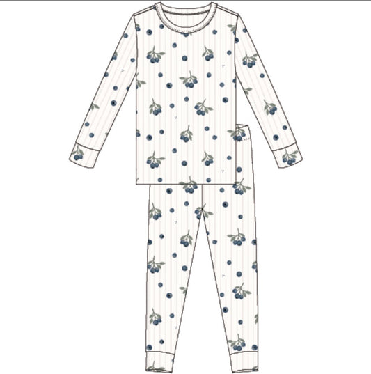 Petite Lem - Blueberry Long Sleeve Top & Pants Pajamas Set, Off White