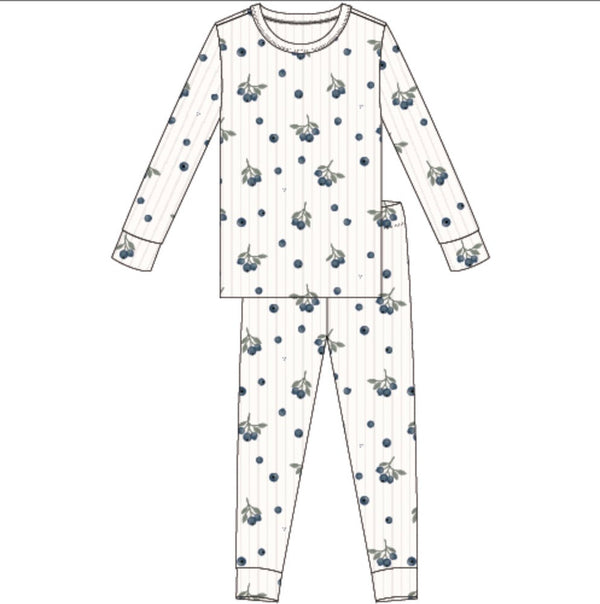 Petite Lem - Blueberry Long Sleeve Top & Pants Pajamas Set, Off White