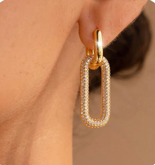 Paperclip Gold Dangle Link Hoop Earrings