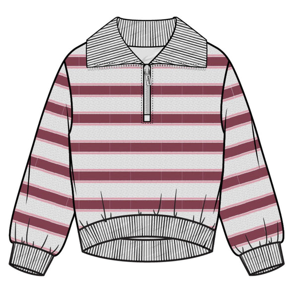 Miles The Label - Long Sleeve 1/4 Zipper Sweatshirt & Pants, Heather Grey/Burgundy